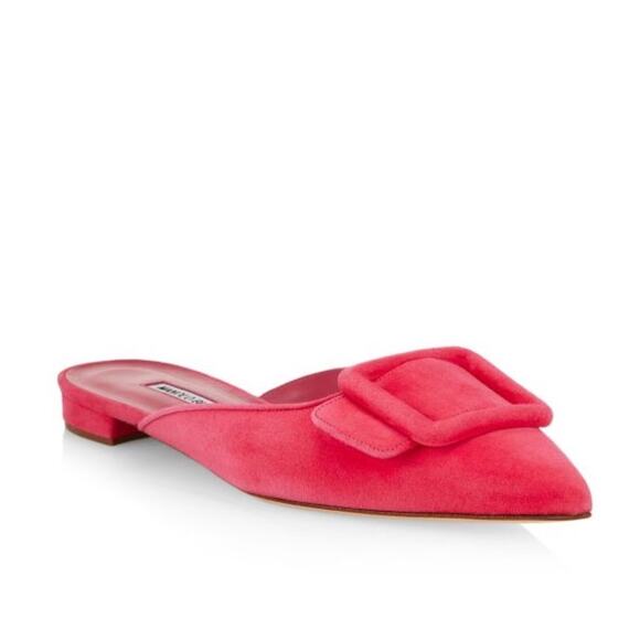 Manolo Blahnik Maysale Suede Flats In Pink - Picture 1 of 16